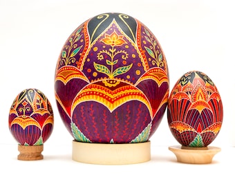 Ukrainian Pysanka Egg Set, Lotus Flowers, Home Decor