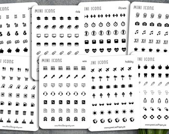 Mini Icons Aufkleber | Sticker, Punkte, Schule, Arbeit, Urlaub, Finanzen, Haushalt, Hobby, Gesundheit, Fitness, Planner, Filofax, Journal