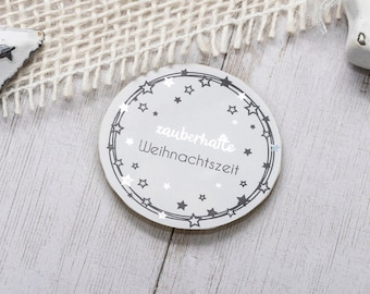 Zauberhafte Weihnachtszeit | Weihnachten Sticker Aufkleber Silber Weihnachtsaufkleber Etiketten Geschenkverpackung Geschenkanhänger