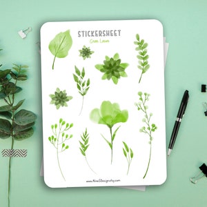 Hoja de pegatinas - Hojas verdes | Hojas, Pegatinas, Verdes, Plantas, Acuarela, Pegatinas, Álbum de recortes, Planificador, Filofax, Bullet Journal