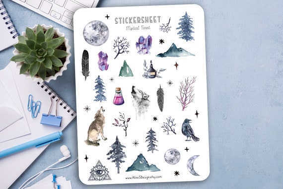 Sticker sheet - Mystical Forest | Stickers, Forest, Firs, Wolf, Magic,  Stickers, Sticker Sheet, Scrapbook, Planner, Filofax, Bullet Journal