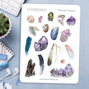 Hoja de pegatinas - Cristales Marítimos | Pegatinas, mar, concha, océano, acuarela, pegatinas, álbum de recortes, planificador, Filofax, diario de balas, boho