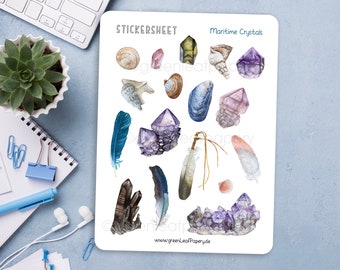 Stickerbogen - Maritime Crystals | Sticker, Meer, Muschel, Ozean, Watercolor, Aufkleber, Scrapbook, Planer, Filofax, Bullet Journal, Boho