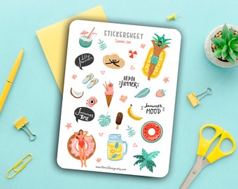 Stickerbogen - Summer time | Meer, Ananas, Früchte, Eis, Urlaub, Sonne, Sommer, Aufkleber, Scrapbook, Planer, Filofax, Bullet Journal