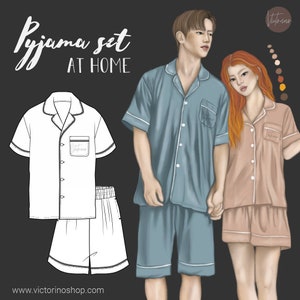 Men's and Women's Pajama Set PDF sewing pattern in all sizes XS // S // M // L // XL Instructions In English and Spanish. image 1