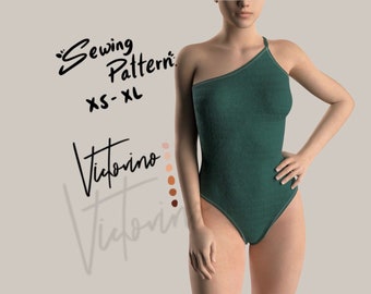 PDF Sewing Pattern - Bodysuit One-piece swimsuit scarf neckline / One-piece swimsuit hanky body