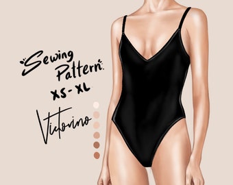 PDF Sewing Pattern - Bodysuit One-piece swimsuit V-neckline / One-piece swimsuit straight neckline