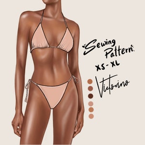 PDF-naaipatroon - Bikiniset - Badpak met driehoekige strik aan de zijkant / Bikini-badpak met driehoekige strik aan de zijkant