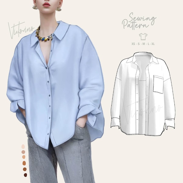 Old money style Classic oversize oxford shirt - PDF sewing pattern in all sizes Instructions In English and Spanish.