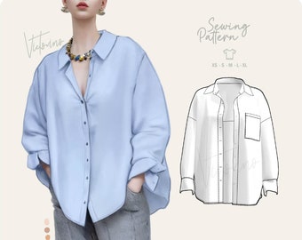 Old money style Classic oversize oxford shirt - PDF sewing pattern in all sizes Instructions In English and Spanish.