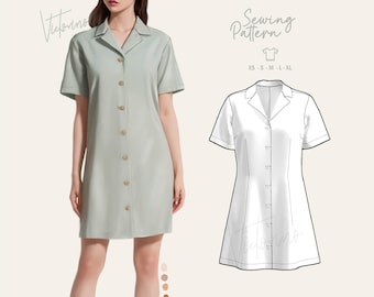 Old money notched lapel dress / Sport collar dress - PDF sewing pattern in all sizes
