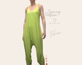 PDF Sewing Pattern - jumpsuit comfy onesie slouchy and pockets / Loose and comfortable jumpsuit with pockets