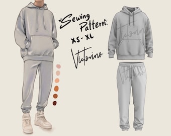 Unisex-Set, Oversize-Hoodie und Jogginghose, PDF-Schnittmuster, Größen XS / S / M / L / XL