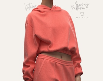 PDF-Schnittmuster „Cropped Hoddie Short Hooded Sweatshirt“ – Damen-Sweatshirt in allen Größen für Herbstkleidung
