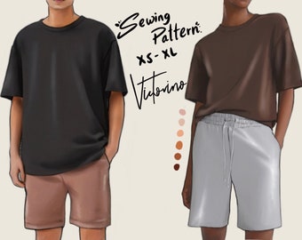 Unisex Oversize t-shirt and sweat shorts PDF Sewing Pattern Sizes XS/ S/M/L/XL