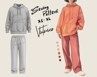 Set unisex Oversize Hoodie und Jogginghose PDF Schnittmuster Größen XS / S / M / L / XL