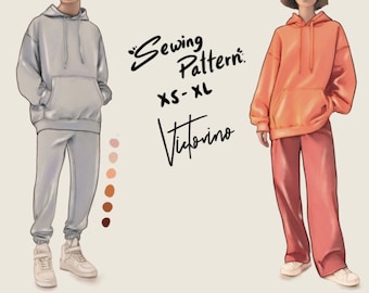 Unisex Oversize Hoodie, sweatpants and Jogger Collection PDF Sewing Pattern Sizes XS/ S/M/L/XL