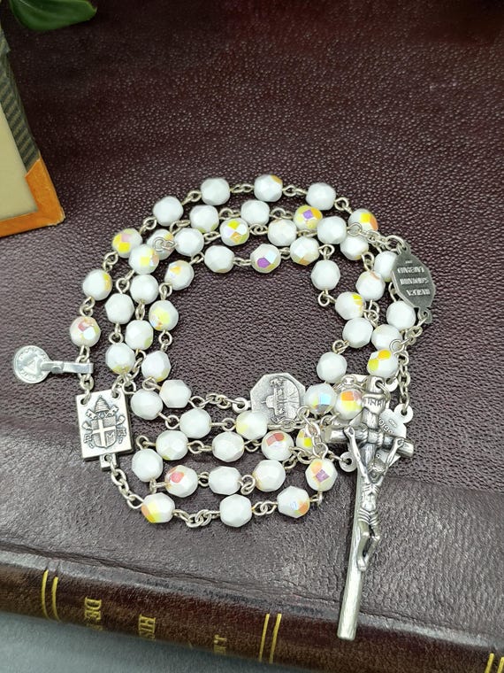 Pope Saint John Paul II Rare Rosary Faceted Beads and