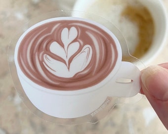 latte sticker, waterproof coffee mug sticker, clear cappuccino sticker for water bottle, gift for coffee lover, latte art sticker