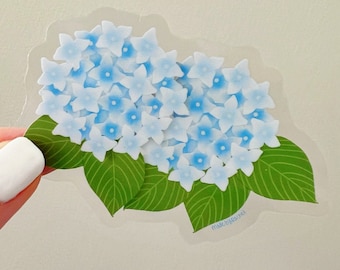 blue hydrangea sticker: clear floral waterproof sticker