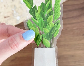 zz plant sticker: waterproof clear Zamioculcas zamiifolia houseplant sticker