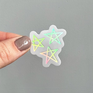 Doodle Sterne Holo Aufkleber, kleine holografische Aufkleber, wasserfester Sternaufkleber, weiße Aufkleber mit Sternen, holografische Wasserflasche Aufkleber