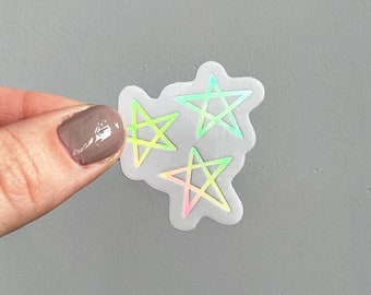 doodle stars holo sticker, small holographic sticker, waterproof star sticker, white sticker with stars, holographic water bottle sticker
