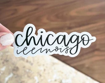 chicago illinois sticker: hand-lettered waterproof sticker