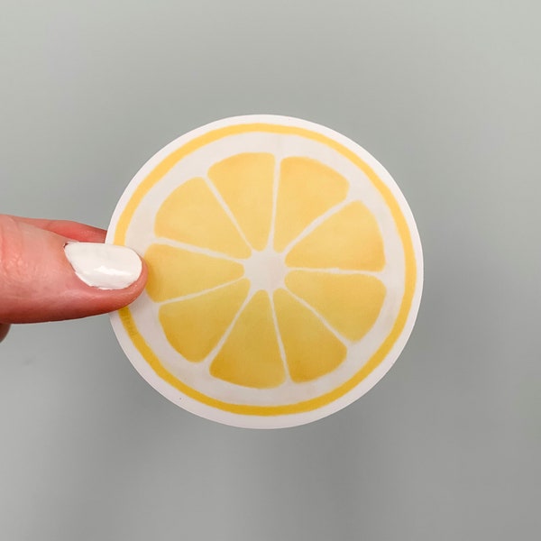 Lemon slice sticker, waterproof lemon sticker, box of sunshine idea, lemon watercolor vinyl sticker, yellow sticker for water bottle