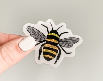 bumblebee glitter sticker // bee vinyl sticker, holographic glitter, bee laptop sticker for macbook, sticker for water bottle, bee decal