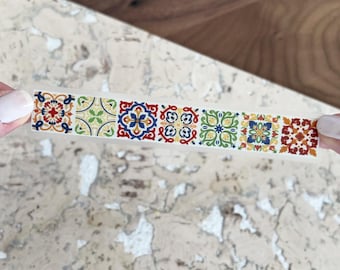 multi color mediterranean tile sticker, long waterproof azulejo tile sticker for water bottle, colorful moroccan tile sticker for laptop