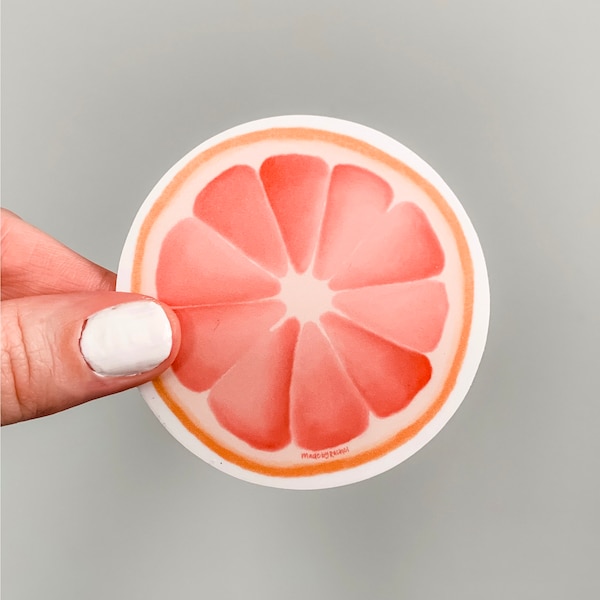 Watercolor pink grapefruit slice sticker, grapefruit decal for laptop, sticker, citrus vinyl sticker, watercolor grapefruit vinyl decal