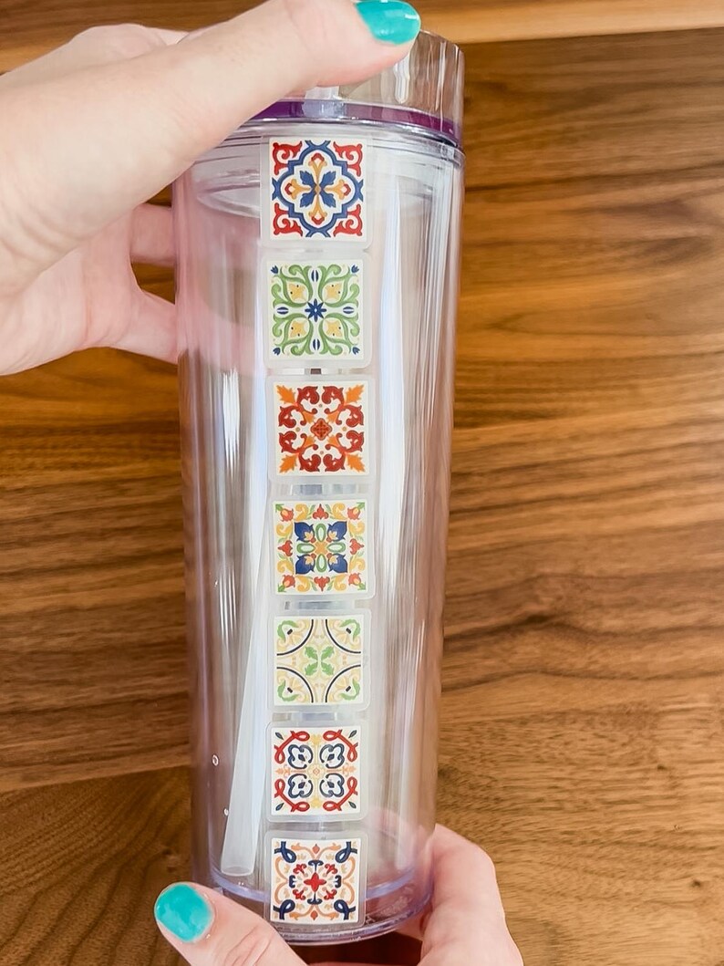 bunte mediterrane Fliesen Mini-Aufkleber, wasserdichte portugiesische Azulejos-Fliesenfüller Aufkleber für Wasserflasche, marokkanische Fliesenaufkleber Bild 2