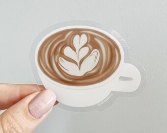 latte sticker, waterproof coffee mug sticker, clear cappuccino sticker for water bottle, gift for coffee lover, latte art sticker