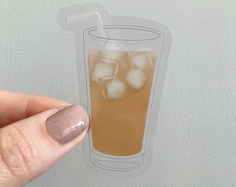 Iced coffee sticker, gift for coffee lover, sticker for water bottle, sticker for laptop, transparent sticker iced coffee, waterproof vinyl