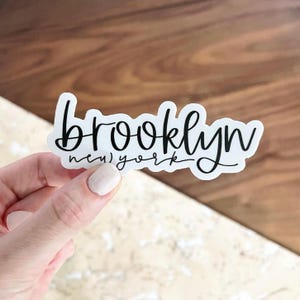 brooklyn new york waterproof sticker, brooklyn vinyl sticker for water bottle, minimalist brooklyn ny sticker for laptop, brooklyn gift