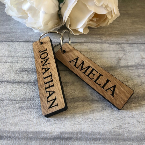 Solid Oak Personalised Key Ring