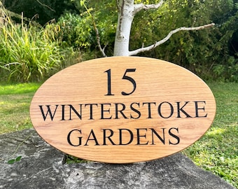 Personalised Wooden Oval Oak House Sign