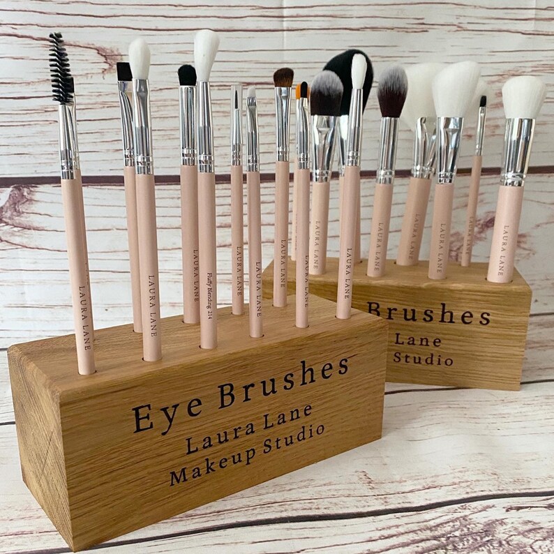 Personalised Engraved Oak Make up Brush Holder / Organiser Etsy UK