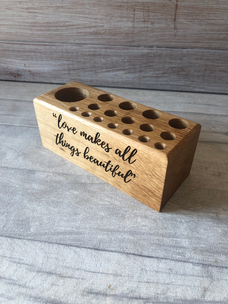 Personalised Engraved Oak Make up Brush Holder / Organiser Etsy UK