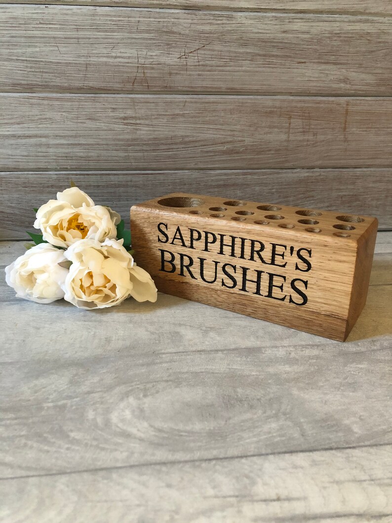 Personalised Engraved Oak Make up Brush Holder / Organiser Etsy UK