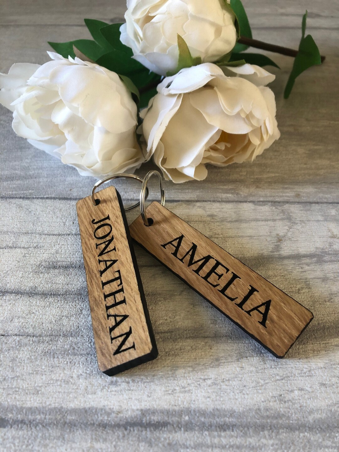 Solid Oak Personalised Key Ring - Etsy