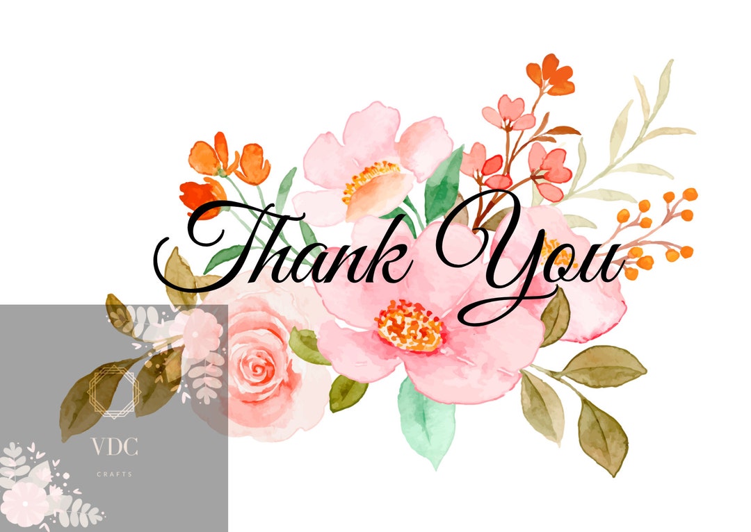 Pink Floral Thank You Card Etsy