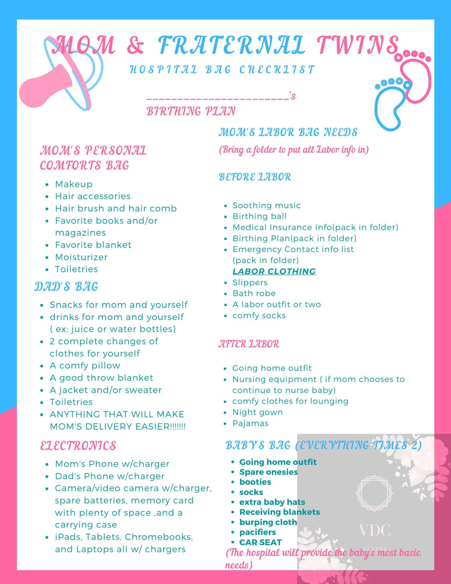 Hospital Bag Checklist — Doulas of Bavaria