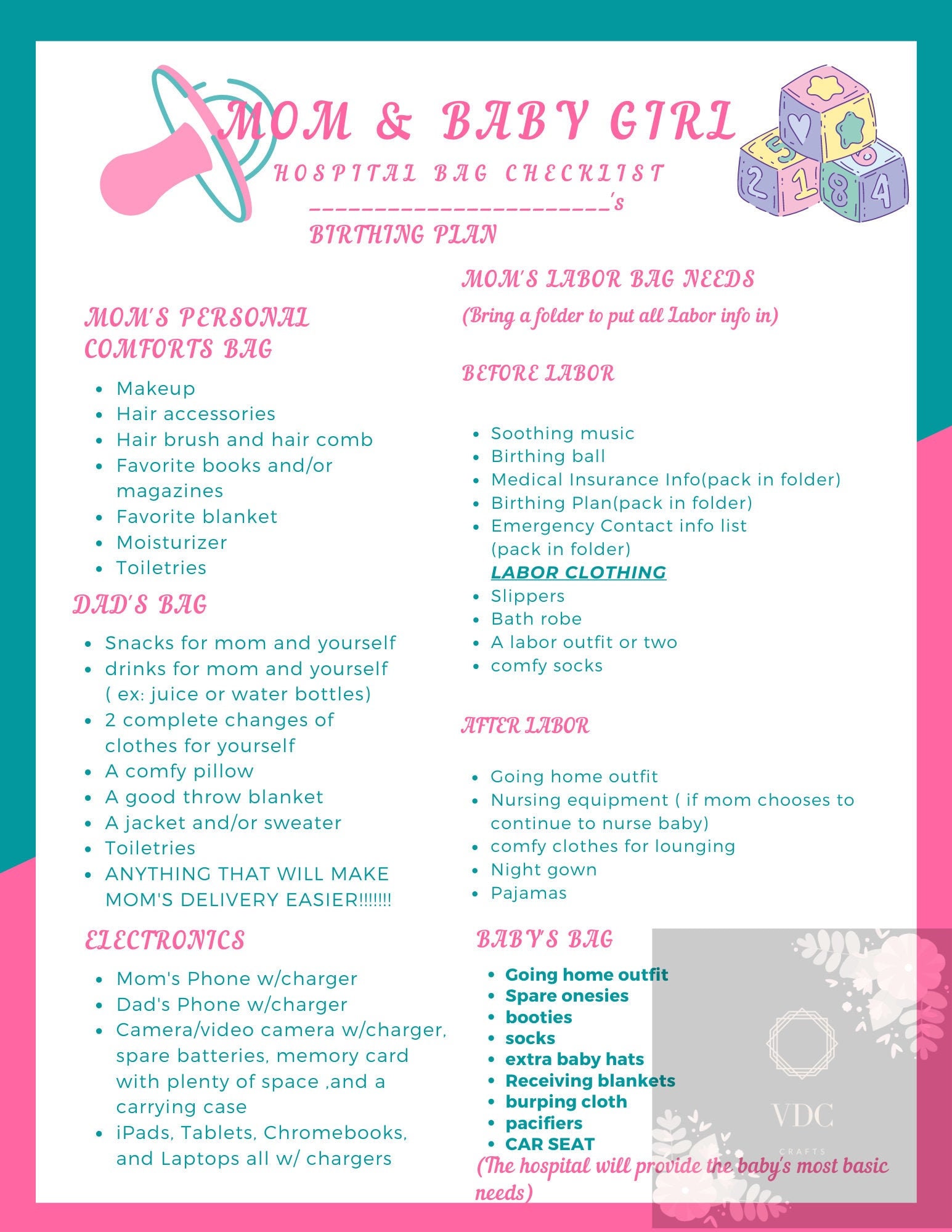 Baby Checklists: Hospital Bag Checklist - unOriginal Mom