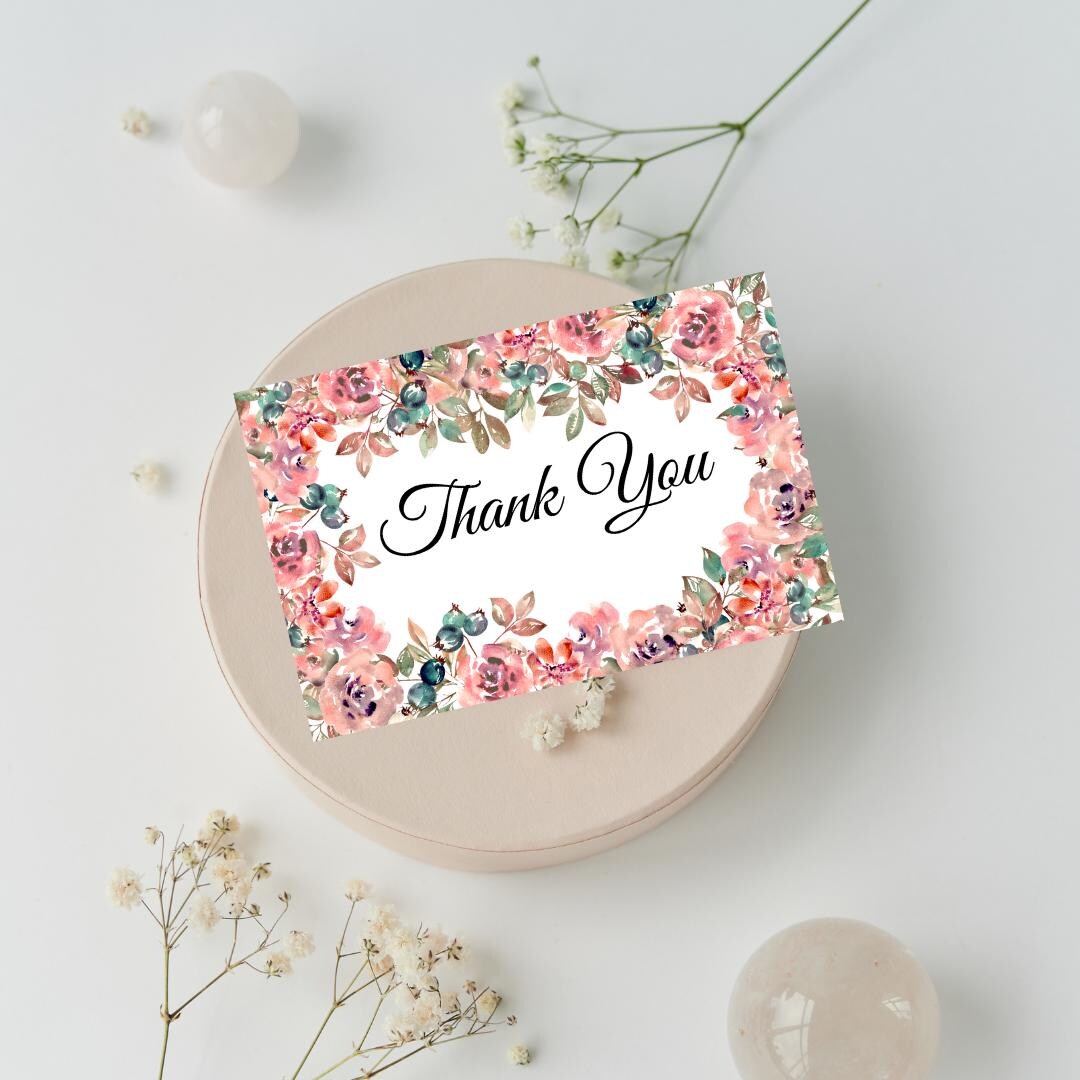 Blush Colored Floral Thank You Card - Etsy