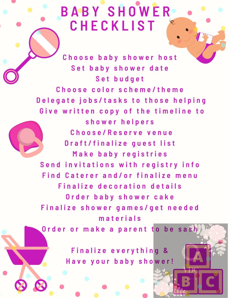 Baby Shower Checklist Girl - Etsy