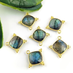 Cushion Pendants Gold Vermeil 925 Sterling Silver Pendants Jewelry Making Charms For Her Handmade Natural Labradorite Jewelry Charms Per Pc