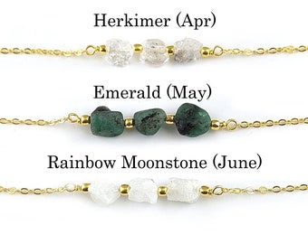 Handmade Raw Crystal Birthstone Necklace Triple Stone Natural Gemstone Jewelry For Her Personalized Raw Crystal  Birthstone Jewelry Per Pcs