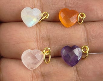 Gemstone Heart Shape Faceted Cut Charm Pendant, Natural Gemstone Gold Plated Brass Pendant For Necklace, Gift For Her, Selling Per Piece